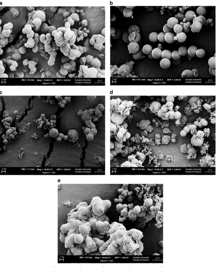 Fig. 4 Effect of ﬂow rate: 1 mL min −1 a, 2.5 mL min −1 b, 5 mL min −1 c, 7.5 mL min −1 d, and 10 mL min −1 e