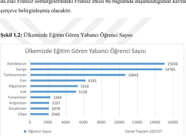 Şekil 1.2: Ülkemizde Eğitim Gören Yabancı Öğrenci Sayısı 