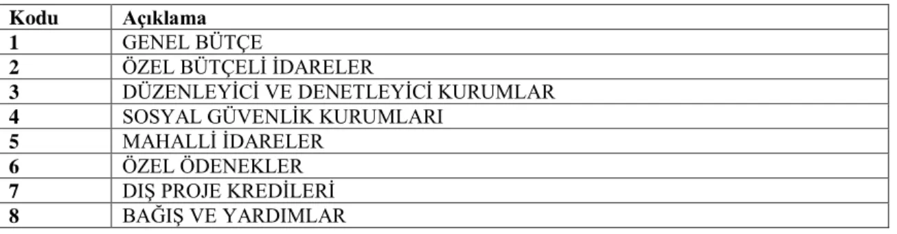 Tablo 2.8: Finansman Tipi Sınıflandırma 