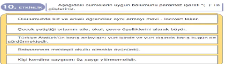 Şekil 20. 4.sınıf kitabındaki noktalama işareti etkinliği 5(Bıyıklı ve Öztaş, 2017:  99)