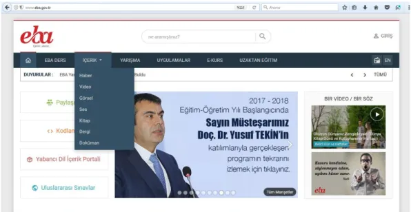Şekil 12. EBA Ġnternet Sitesi Ana Sayfası 