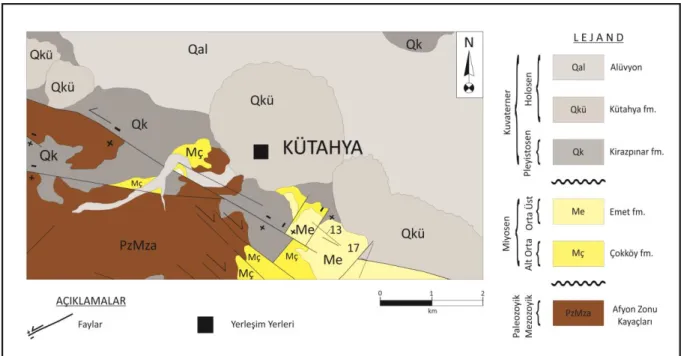 Şekil 2.  Çalışma alanının jeoloji haritası (Özburan 2009’dan değiştirilerek). 2. Materyal ve Metot 