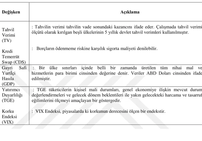 Tablo 3.1: Değişkenlerin Açıklanması 