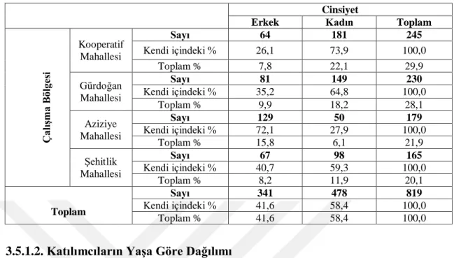 Tablo 3.4: Anket Uygulanan Katılımcıların Cinsiyete Göre Dağılımı 