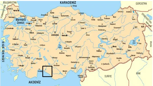 Şekil 2.1. Türkiye akarsu haritası; Manavgat Nehri gösterimi. 