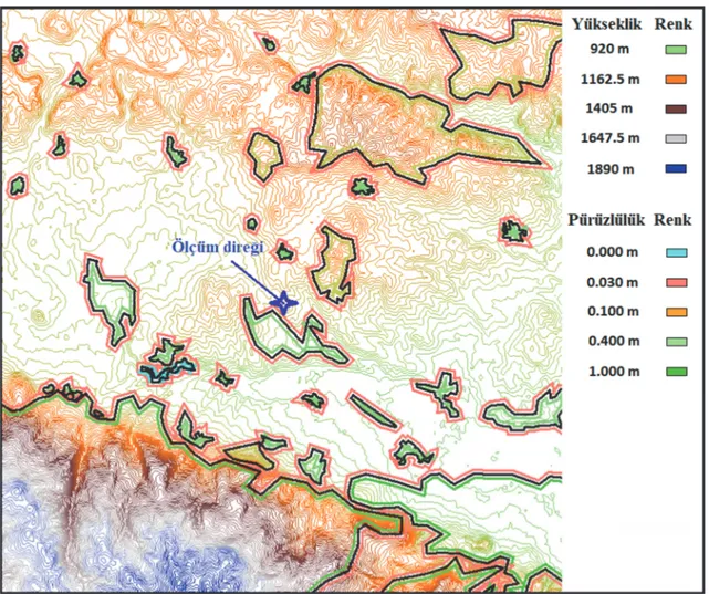 Şekil  4.5.  Kütahya  ve  çevresinde  araştırılan  bölgenin  dijital  yükseklik  ve  yüzey  pürüzlülüğü  haritası