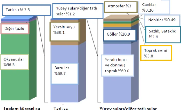 Şekil 2.1. Dünya’daki su dağılımı (USGS, 1993). 