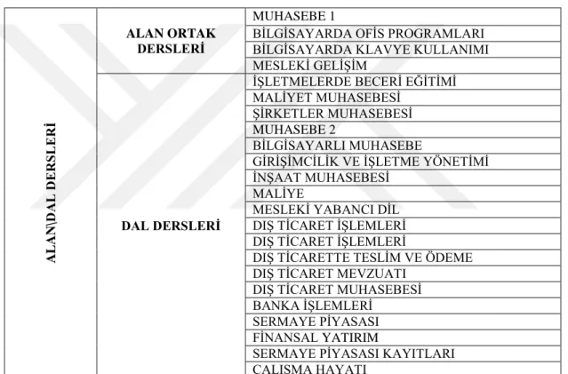 Tablo  2.1:  Mesleki  Teknik  Anadolu  Lisesi,  Anadolu  Meslek  Programı  Muhasebe  ve  Finansman Alan Dersleri 