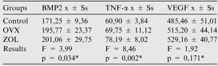 Table 2 Comparison of levels of bone morphogenetic protein- protein-2 (BMPprotein-2), tumor necrosis factor a (TNF-a) and vascular endothelial growth factor (VEGF) between the groups