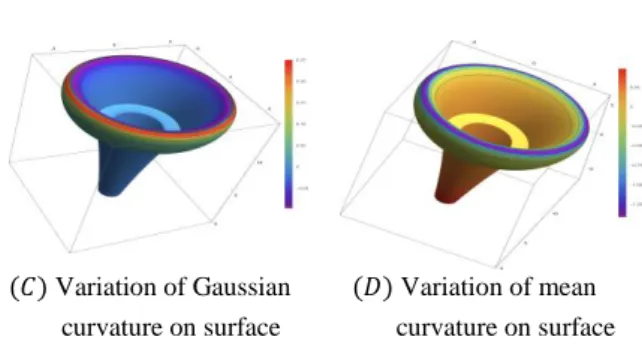 Figure  14.  Gaussian  and  mean  curvatures’  graphics  and  the  variations  of  Gaussian  and  mean  curvatures  on  surface 