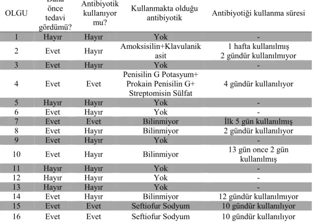 Tablo 4.4. Olguların kliniğe getirilmeden önceki tedavi bilgileri.