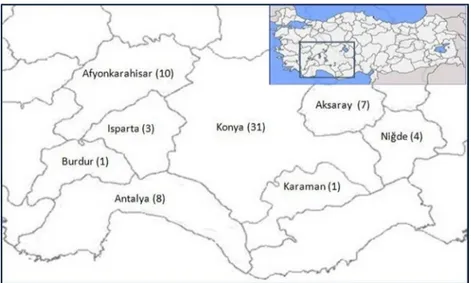 Figure 1. Map of provinces where samples were collected for PPR virus investigation in  the study