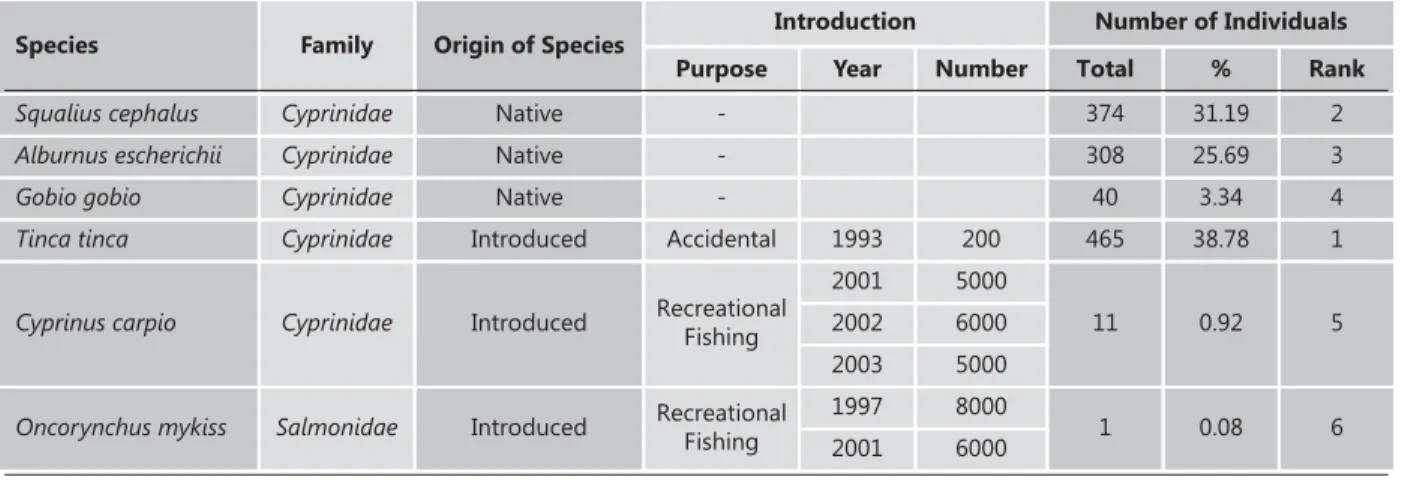 Table 1. Origin of species and the frequency-abundance data  Tablo 1. Türlerin kaynağı ve yoğunluk-bolluk verisi 