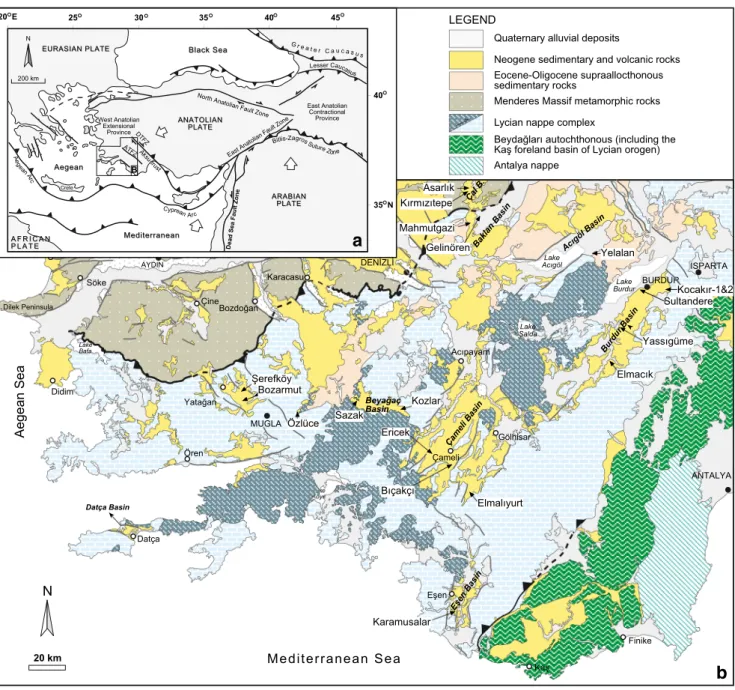 Fig. 1 a Tectonic map of the Aegean and Anatolia region showing the major tectonic structures (Bozkurt 2003; Alçiçek et al