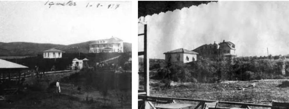 Figure 4. The Greater Spring. On the left is  the Spa Hotel (by R. Oerley), refreshment  bar and café, and administration building  within the pine woods