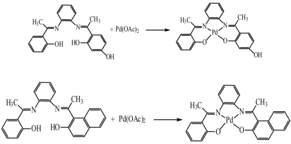 ġekil 2.10. Etilendiamin içeren Schiff bazları (L 1 , L 2 ) ve Pd(II) komplekslerinin sentezi 