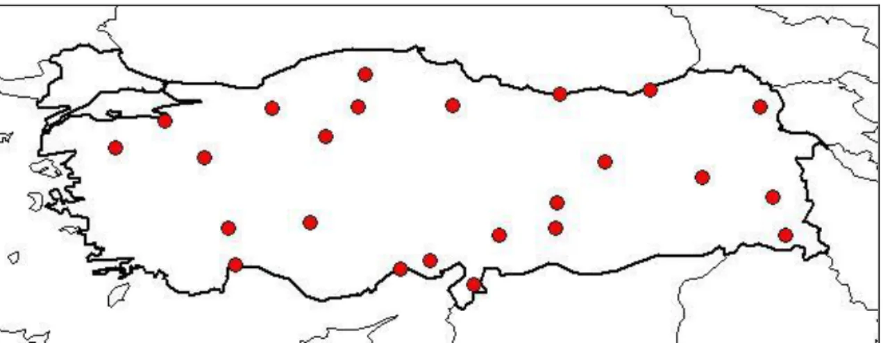 Şekil 1.2. N. nuda subsp. albiflora bitkisinin bulunduğu iller 