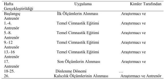Şekil 2.1. Uygulama Takvimi 
