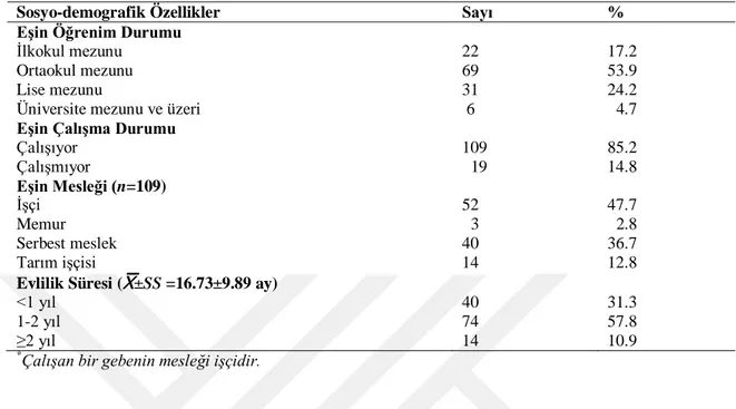 Tablo  4.1.  Adölesan  Gebelerin  ve  Eşlerinin  Sosyo-demografik Özelliklerine Göre  Dağılımı (Devamı) 