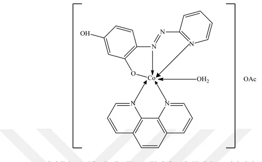 Şekil 3.11. [Co(PAR)(Phen)(H 2 O)]AcO·H 2 O kompleksinin yapısı 
