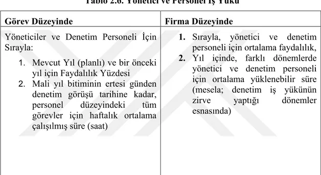 Tablo 2.6. Yönetici ve Personel İş Yükü  