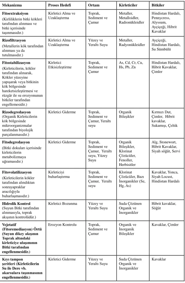 Tablo 2.1. Fitoremediasyon yönteminin genel özellikleri 