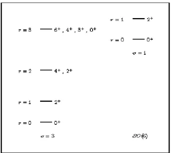 Şekil 2.3.1. 3.  Şekil 2.3.1. 4 SO(6) limitindeki tipik spektrum  1)cL(L Bττ( 3)σ4)σ)(NA(NEτ,L)E(σ(= 0 + − + + + + + +    (2.58) 