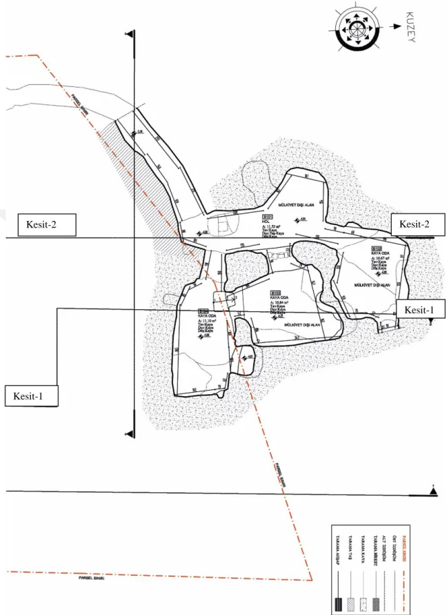 Şekil 3.2 Lokasyon-2’de yer alan yeraltı kaya oyma mekânlara ait vaziyet planı 