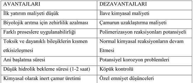 Tablo 2.7. Fenton reaktifinin ava ntajları ve dezavantajları [80] 