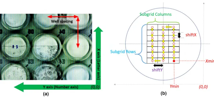 FIGURE 10. Ultra-wide-field captured image and sub-grid capture algorithm: (a) Well D4 of a 96-well plate was selected for a 53 rows × 41 columns sub-grid capture mode