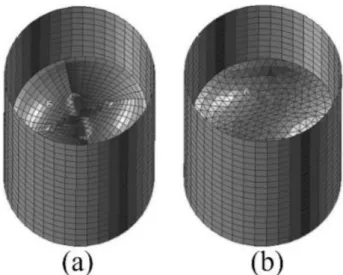 Fig. 2. First sloshing mode shape for (a) the butterfly mesh and (b) the unstructured mesh.