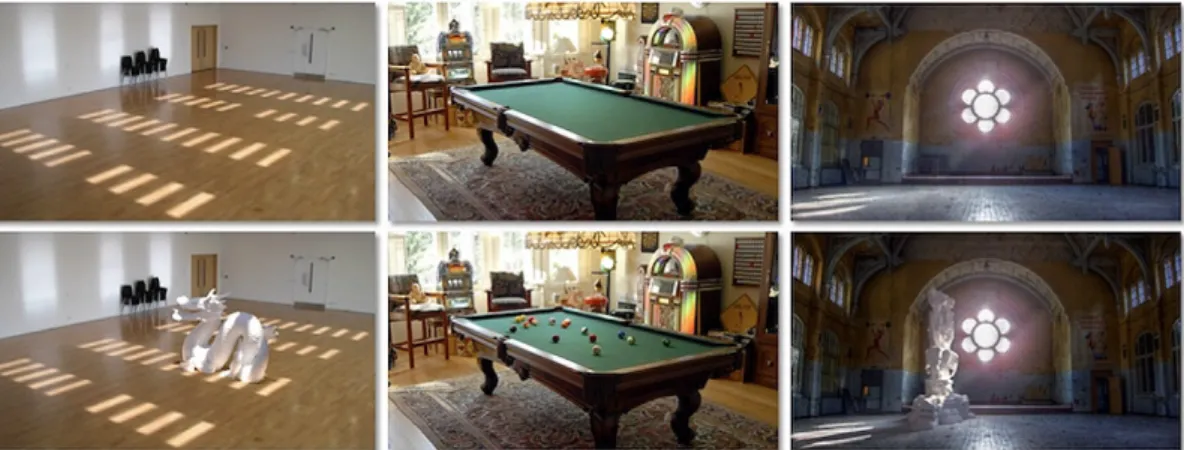 Figure 2. 3D Objects embedded in 2D photographs. Kevin Karsch, Varsha Hedau, David  Forsyth, Derek Hoiem
