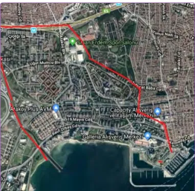 Şekil 2. Ataköy bölgesinin sınırları. https://www.haritatr.com/ atakoy-haritasi-e719 [Erişim Tarihi 20 Nisan 2018].