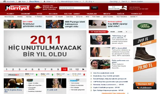 Şekil 1 Hürriyet Gazetesi İnternet Ana Sayfası 