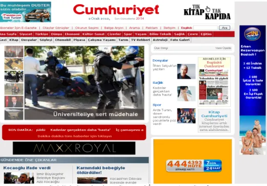 Şekil 3 Cumhuriyet Gazetesi İnternet Ana Sayfası 