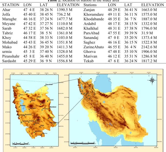 Table 2: location of station in the study area 