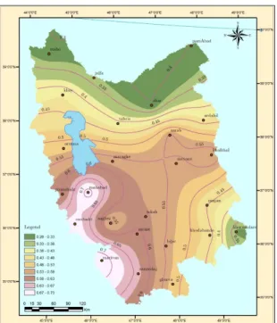 Figure 4: Correlation coefficient Map between the NAO teleconnection index and precipitation in  Nov over the Northwestern Iran 