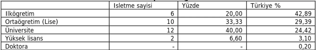 Tablo 2. Isletme sahiplerinin yabanci dil durumu 