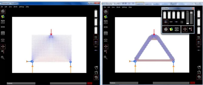 Figure 1: (a) Stress distribution due to the concentrated load at midspan (b) Strut and tie abstraction created by  the truss optimization feature of ForcePad 