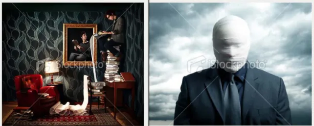 Figure 2: Young Writer with Typewriter* (left) &amp; Businessman Mummy** (right)   (* 