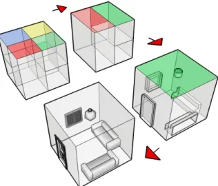 Şekil 1: Geometrik formlardan, mekan oluşumuna tasarım süreci örneği 