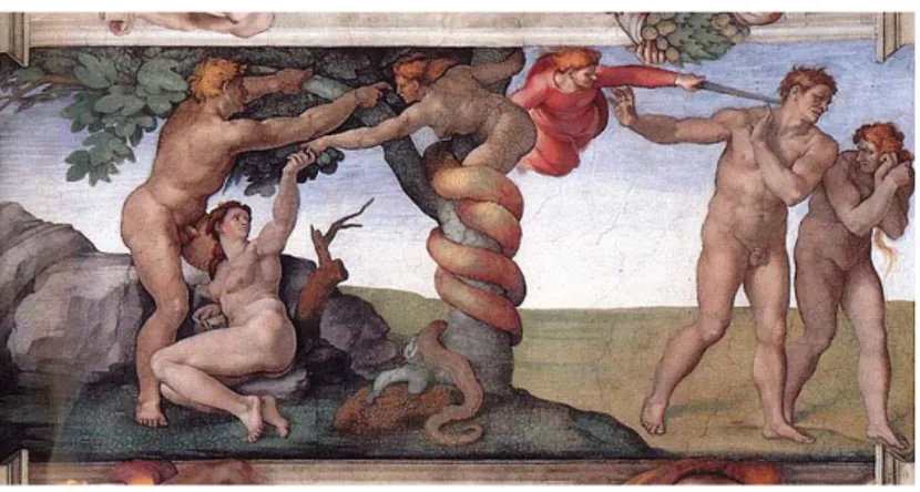 Şekil 1. Michelangelo, Fall and Expulsion of Adam &amp; Eve, Sistine Chapel, 1510.                                          