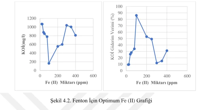 Şekil 4.2. Fenton İçin Optimum Fe (II) Grafiği 