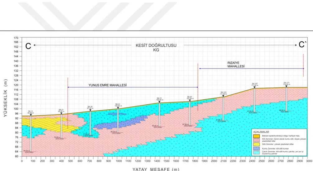 Şekil 4.3. CC’ Jeoteknik kesit 