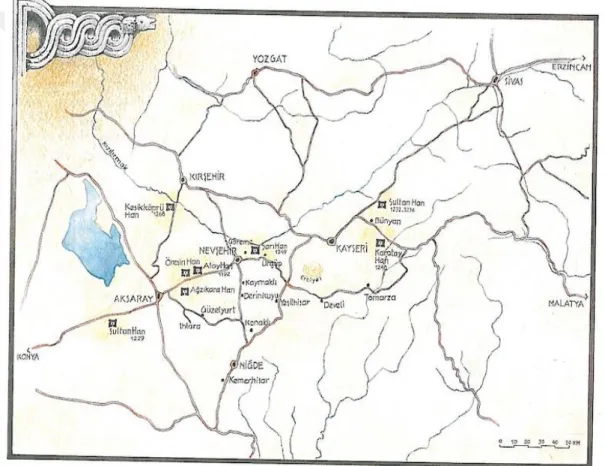 ġekil 2: Selçuklular ve Osmanlılar‟ da Kapadokya‟ da kullanılan şehirler ve yollar  Kaynak: (Sözen) 