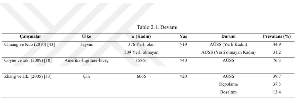 Tablo 2.1. Devamı 
