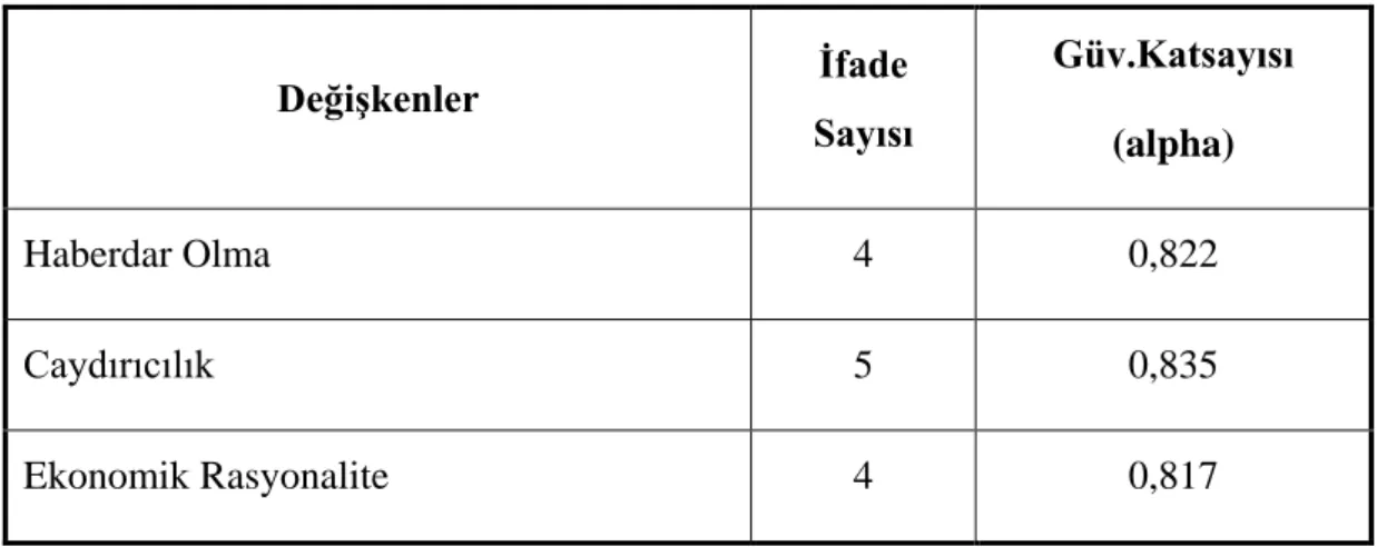 Tablo 9: Güvenilirlik Analizi Sonuçları 