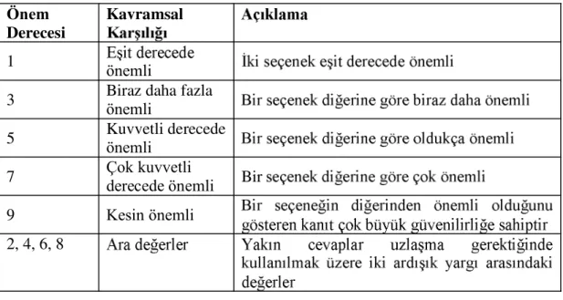Tablo 3.1:  Önem 