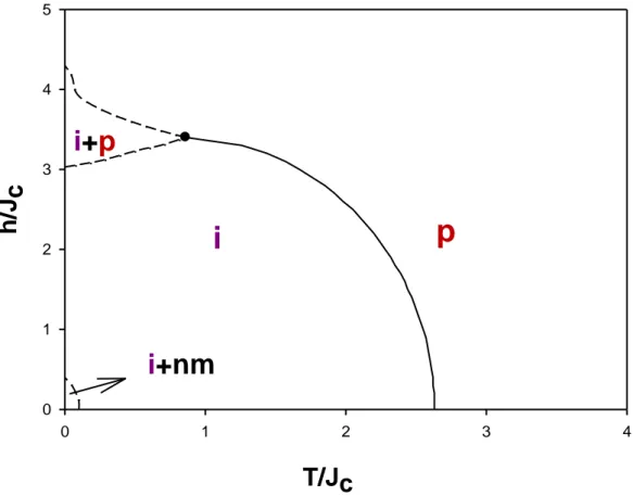 Şekil 3.9, Karma spin(1/2, 1) Ising nanotüp sisteminde d= -1.0 değeri için (T/J C , h/J C )  düzleminde dinamik faz diyagramı