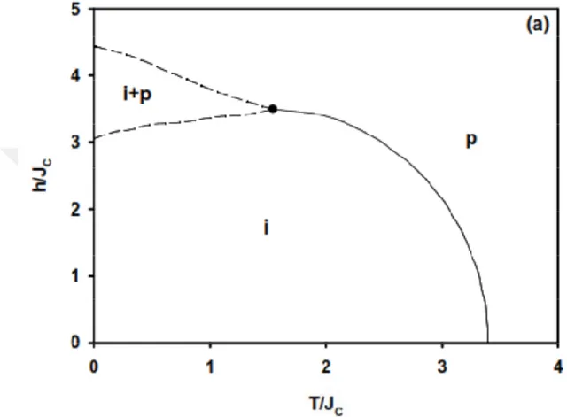 Şekil 3.6.  Karma spin (1/2, 1) Ising nanotel sisteminde d= 1.0 değeri için (T/J C , h/J C )  düzleminde dinamik faz diyagramı